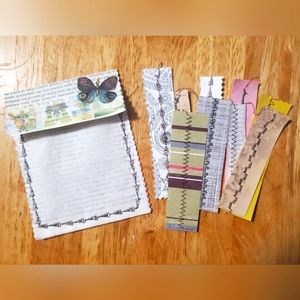 😀 HAND CRAFTED bookpage pouch with stitched ephemera paper strips